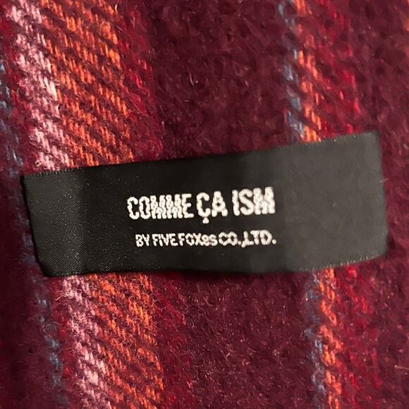 COMME CA ISM Muffler 12'x65' Scarf Fringed Wool Blend Burgundy Striped EUC Read - Picture 5 of 6